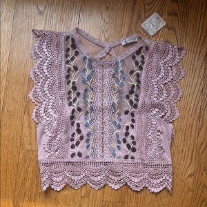 Purple Sleeveless Embellished Lace Blouse by free people NWT